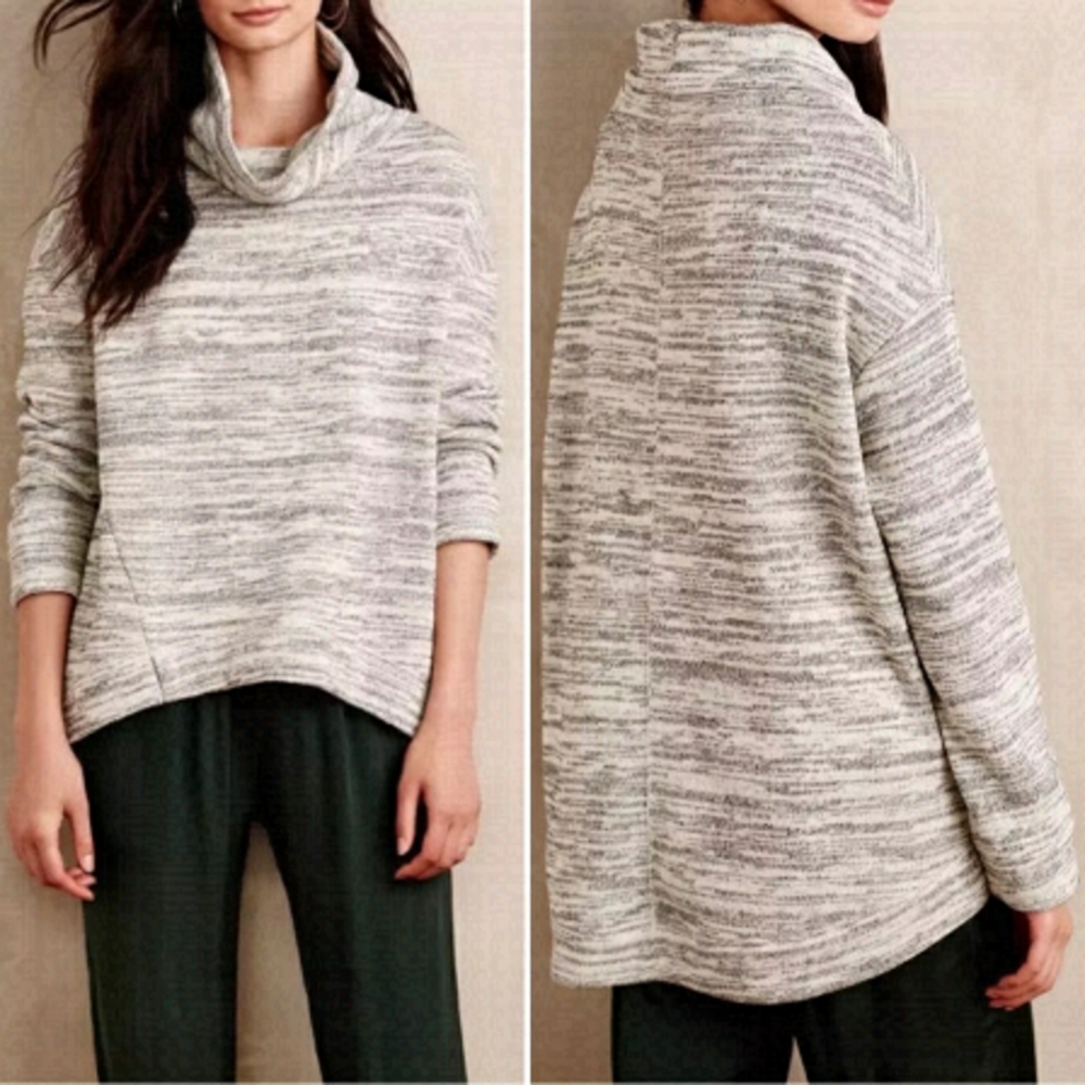 ANTHROPOLOGIE Saturday Sunday Lilac Grey Marled Cowl Neck Boxy Sweater Size S